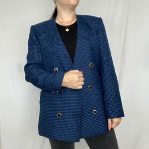 Vintage 1980s Gloria Vanderbilt Suits Blue and Black Houndstooth Blazer